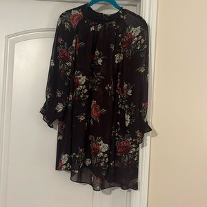 EUC DR2 Daniel Rain Rose Floral Flowy High Necked Blouse Plus Size 1X